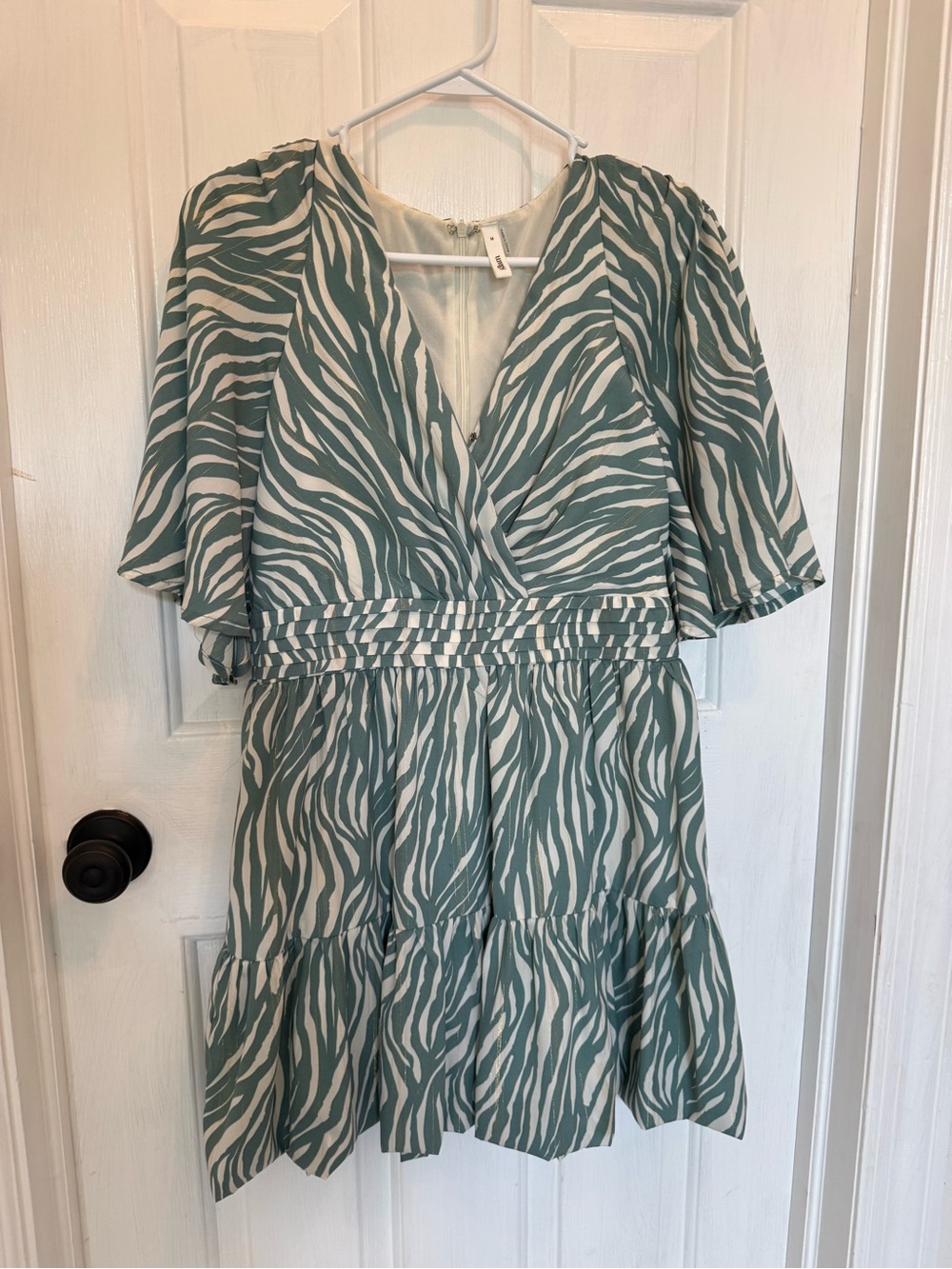 Teal & White Zebra Print Dress